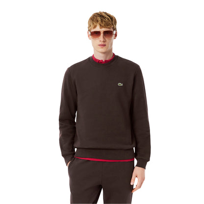 Brown - Side - Lacoste Mens Small Logo Fleece Crew Neck Sweatshirt