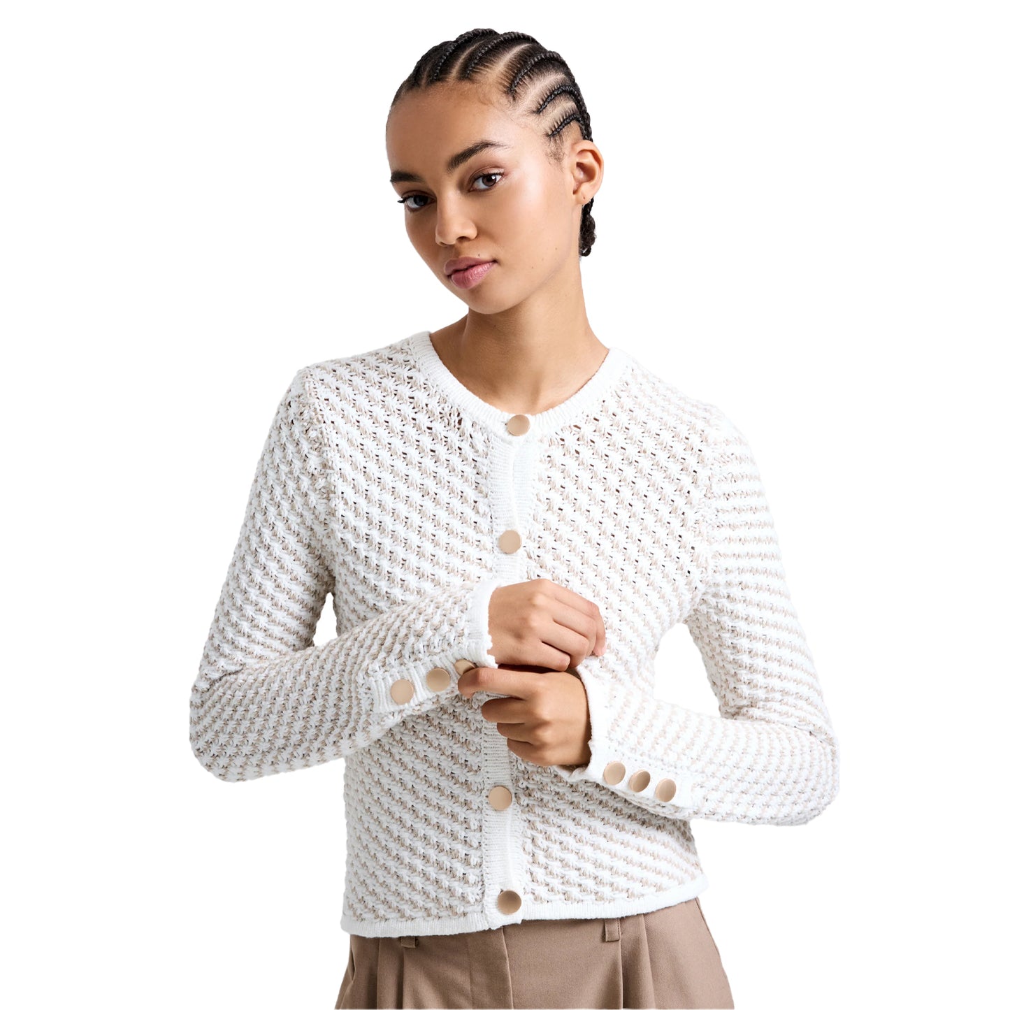 Cream - Side - French Connection Womens-Ladies Janai Textured Cardigan