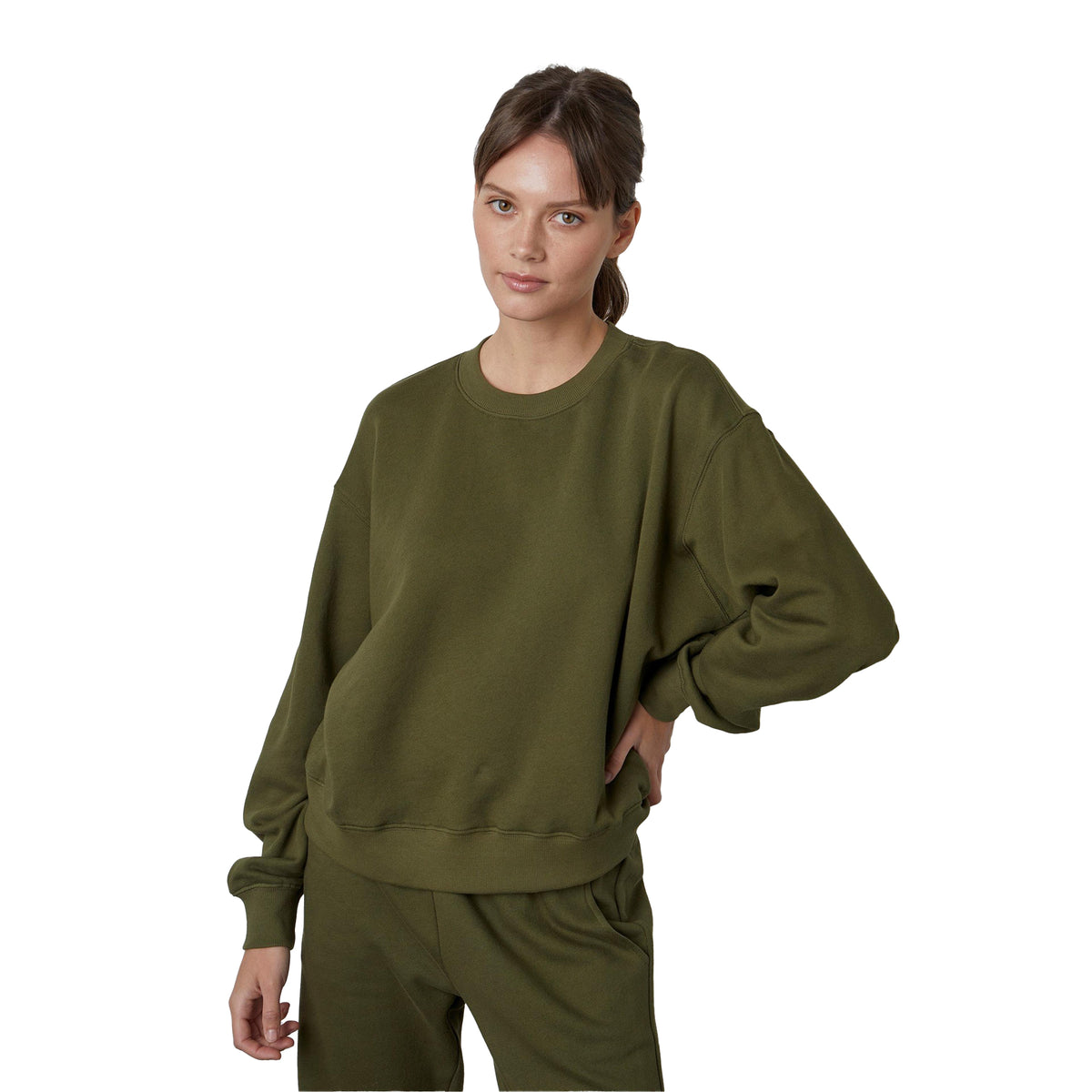 Khaki Green - Front - Velvet by Graham & Spencer Unisex Adult Core Fleece Sweatshirt