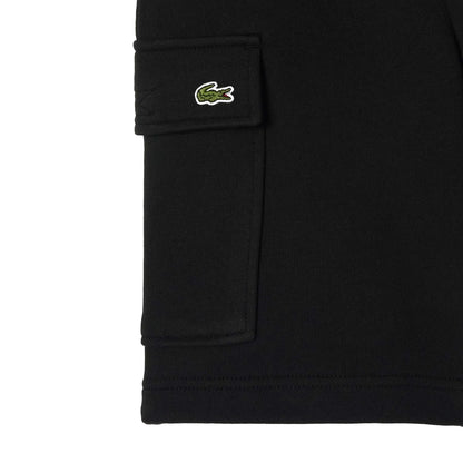 Black - Side - Lacoste Boys Brushed Cotton Fleece Cargo Shorts