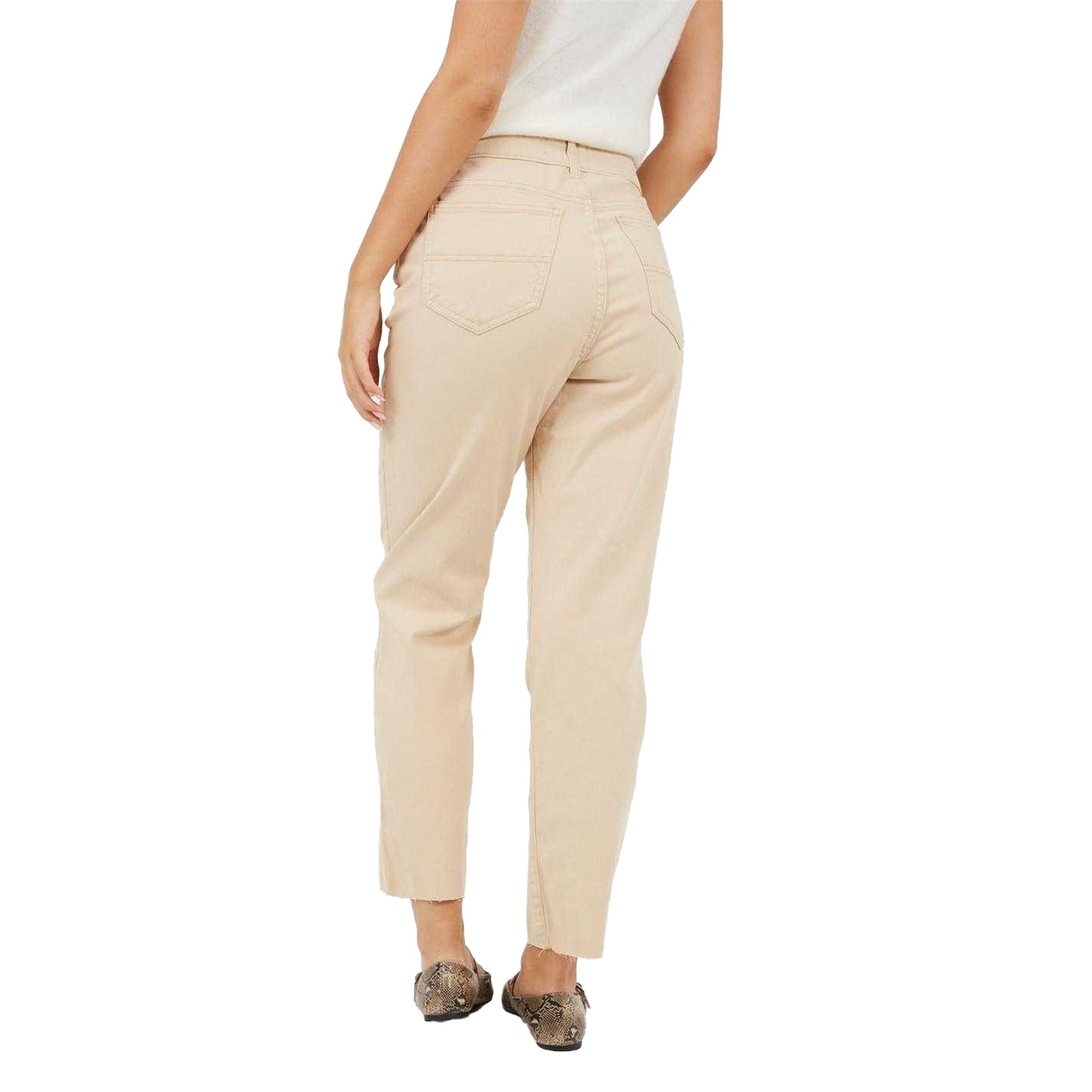 Sand - Back - Brave Soul Womens-Ladies Cotton Raw Hem Mom Jeans