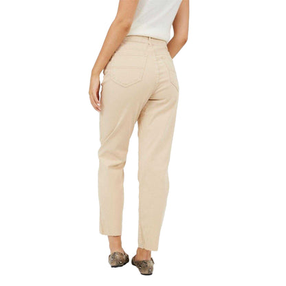 Sand - Back - Brave Soul Womens-Ladies Cotton Raw Hem Mom Jeans