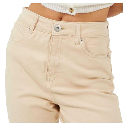 Sand - Side - Brave Soul Womens-Ladies Cotton Raw Hem Mom Jeans