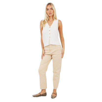 Sand - Lifestyle - Brave Soul Womens-Ladies Cotton Raw Hem Mom Jeans