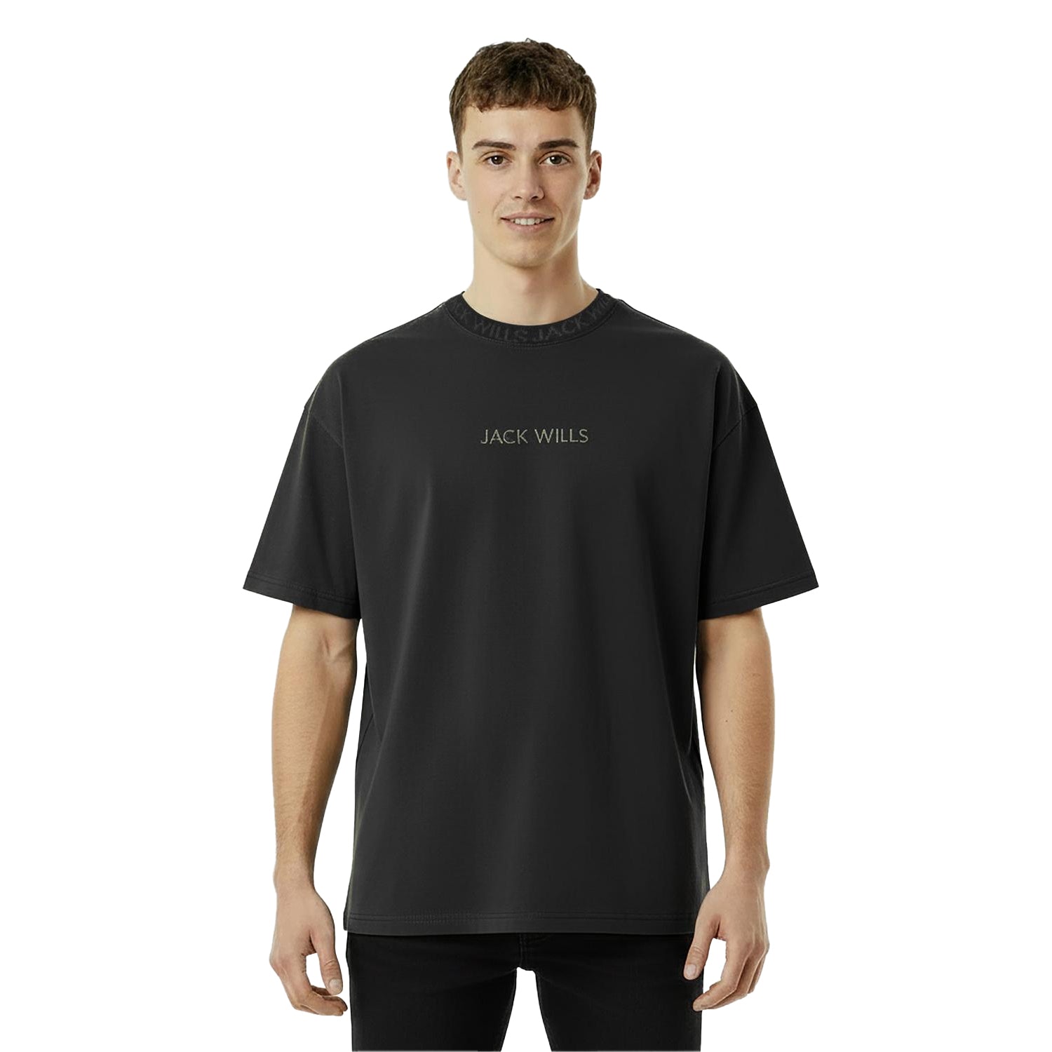 Black - Side - Jack Wills Mens Jacquard T-Shirt