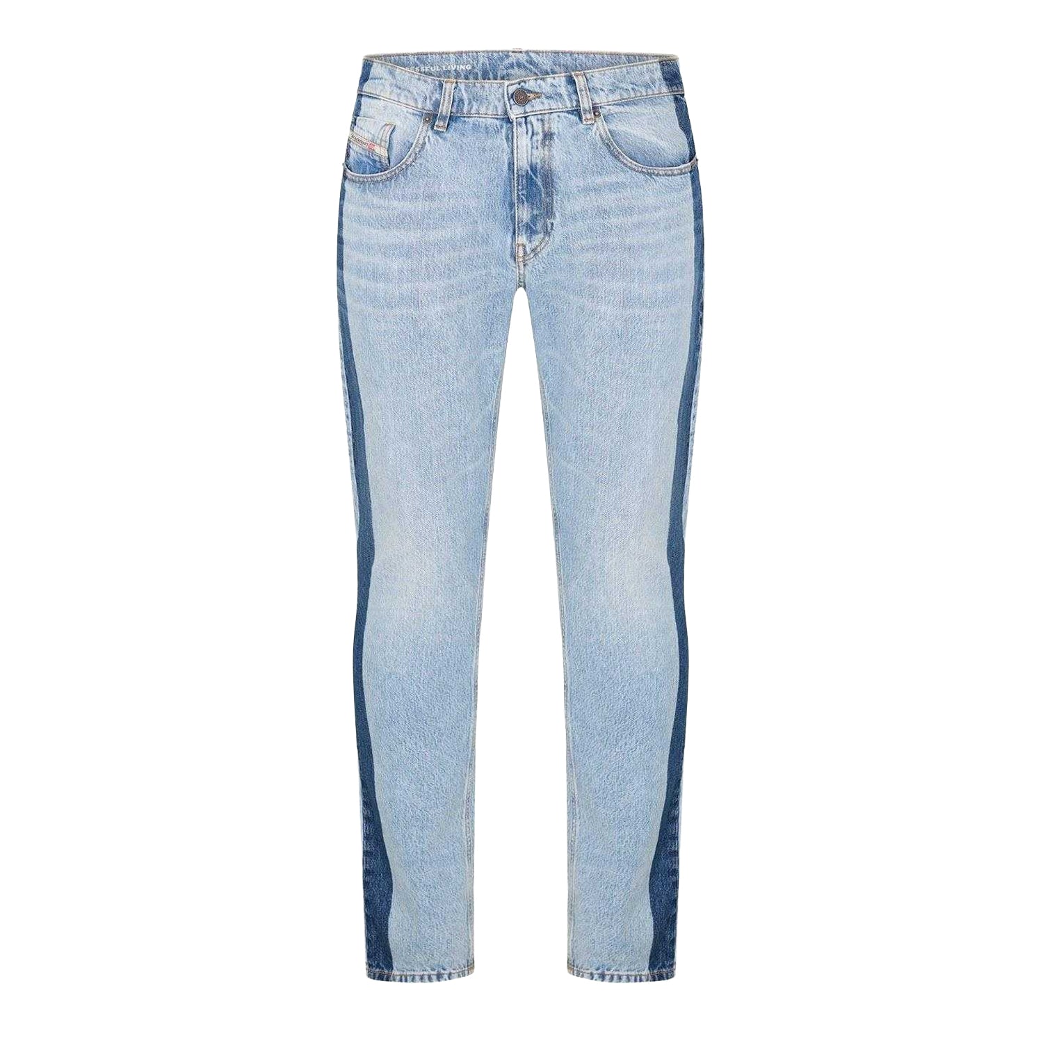 Blue Denim - Front - Diesel Mens Denim Side Stripe 5 Pockets Straight Leg Jeans