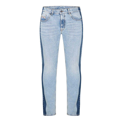 Blue Denim - Front - Diesel Mens Denim Side Stripe 5 Pockets Straight Leg Jeans
