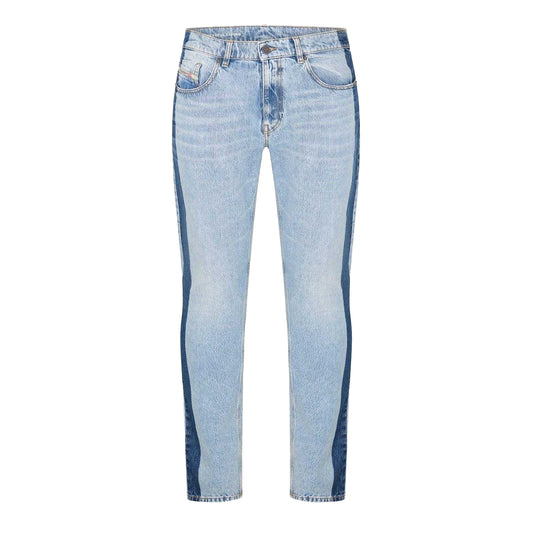 Blue Denim - Front - Diesel Mens Denim Side Stripe 5 Pockets Straight Leg Jeans