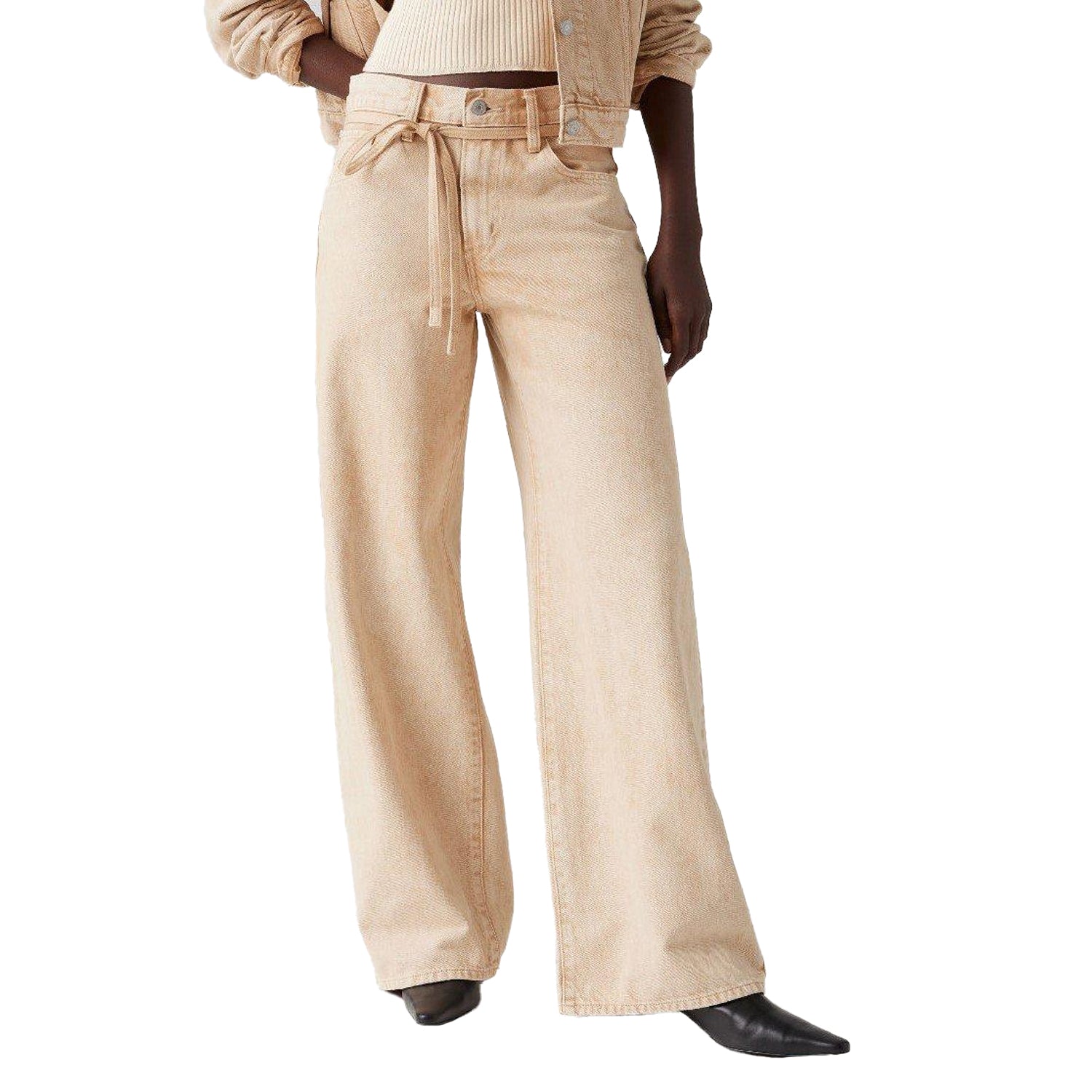 Dark Khaki - Side - Levis Womens-Ladies Wide Leg Jeans