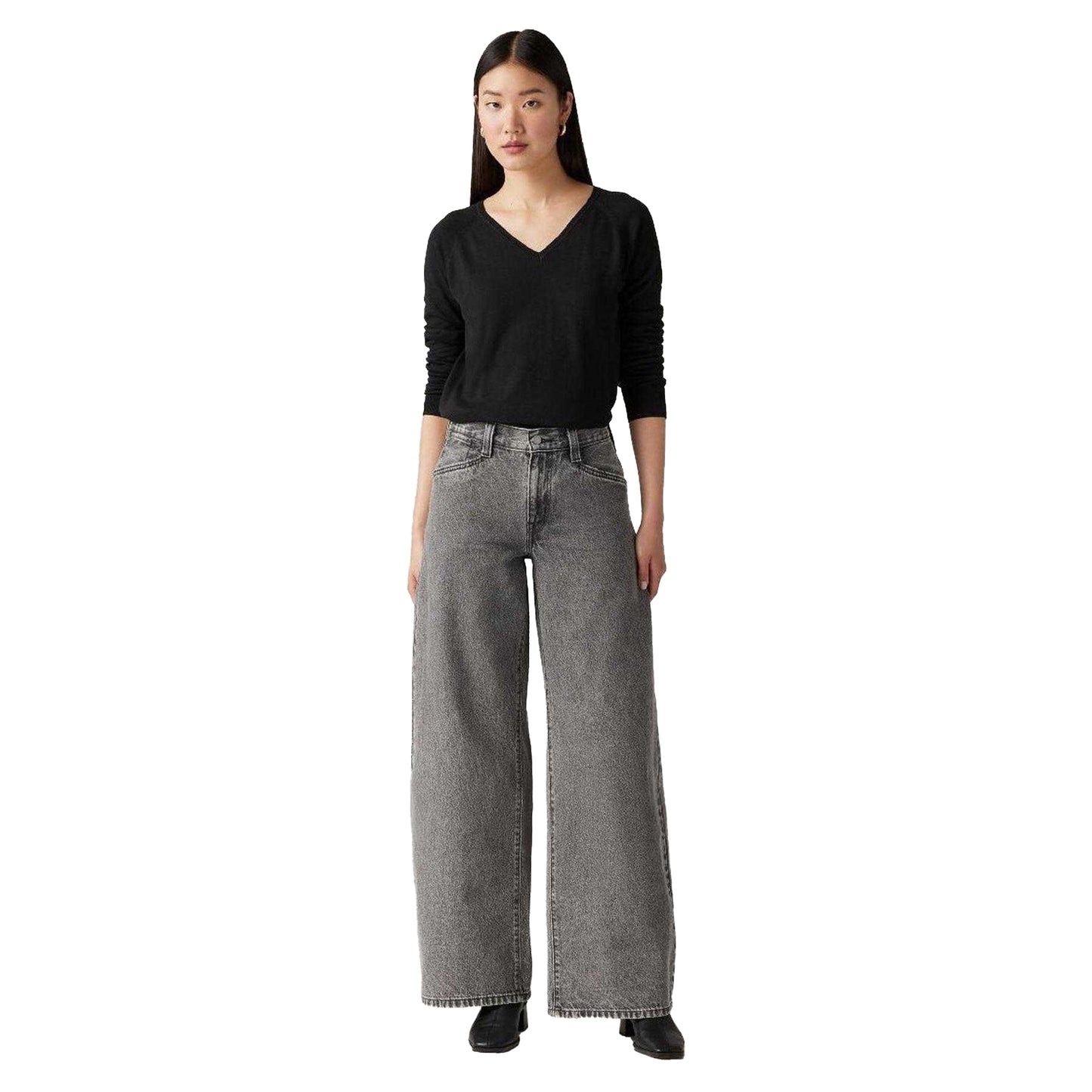 Grey - Side - Levis Womens-Ladies Out And About Baggy Jeans