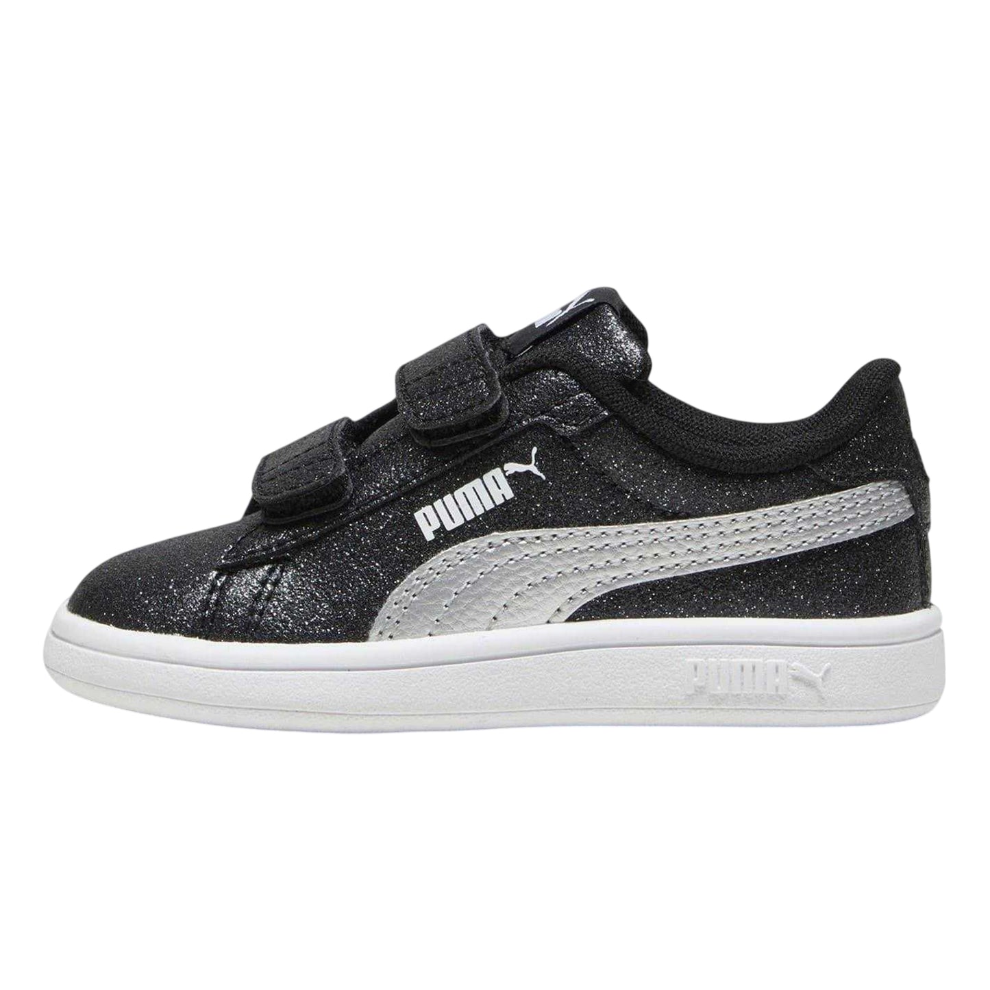 Black-Silver - Back - Puma Baby Girls Smash 3.0 Glitter Hook and Loop Trainers