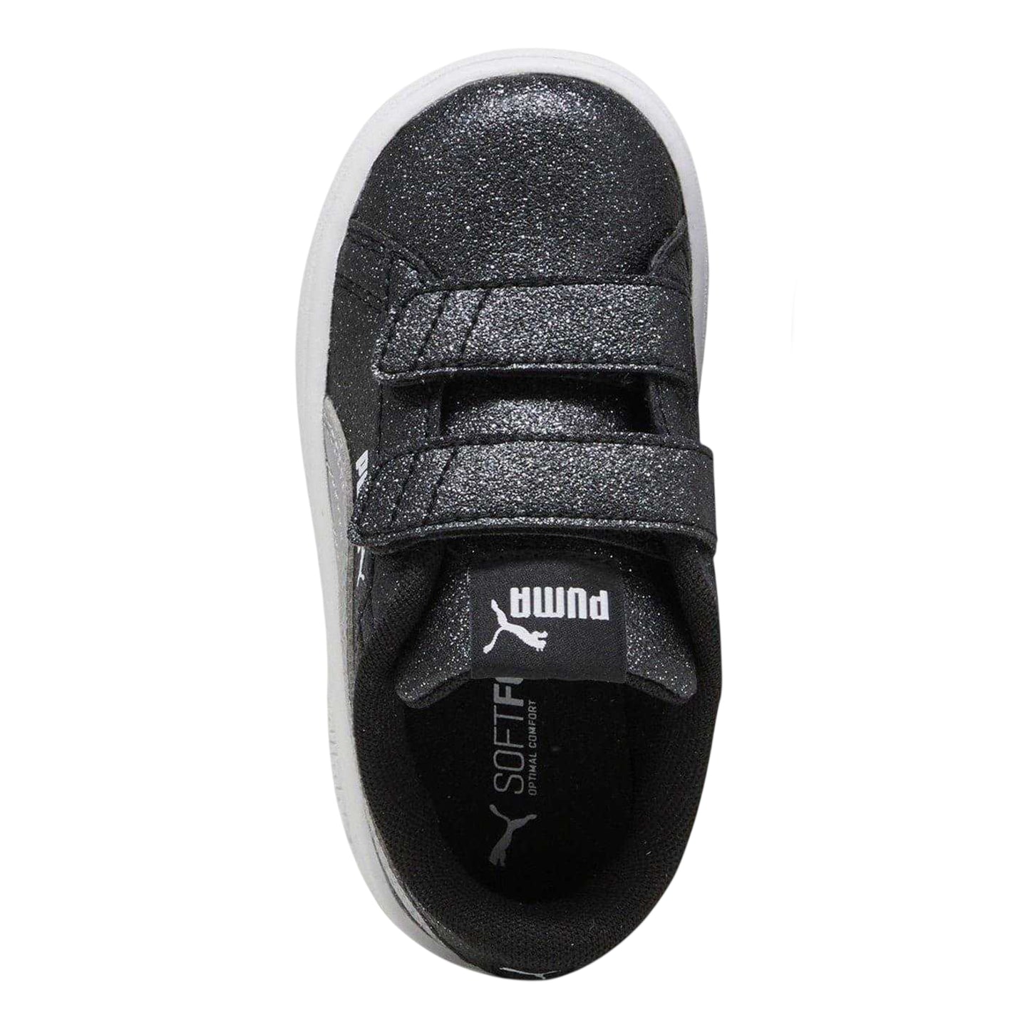 Black-Silver - Side - Puma Baby Girls Smash 3.0 Glitter Hook and Loop Trainers