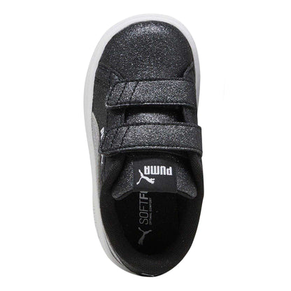Black-Silver - Side - Puma Baby Girls Smash 3.0 Glitter Hook and Loop Trainers