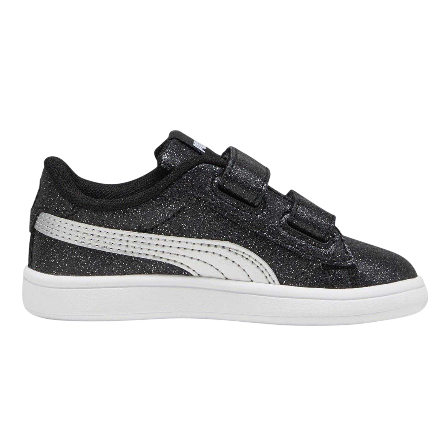 Black-Silver - Front - Puma Baby Girls Smash 3.0 Glitter Hook and Loop Trainers