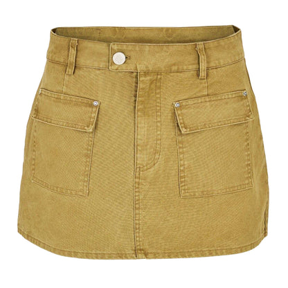 Khaki - Front - Couture Club Womens-Ladies Trucker Mini Skirt