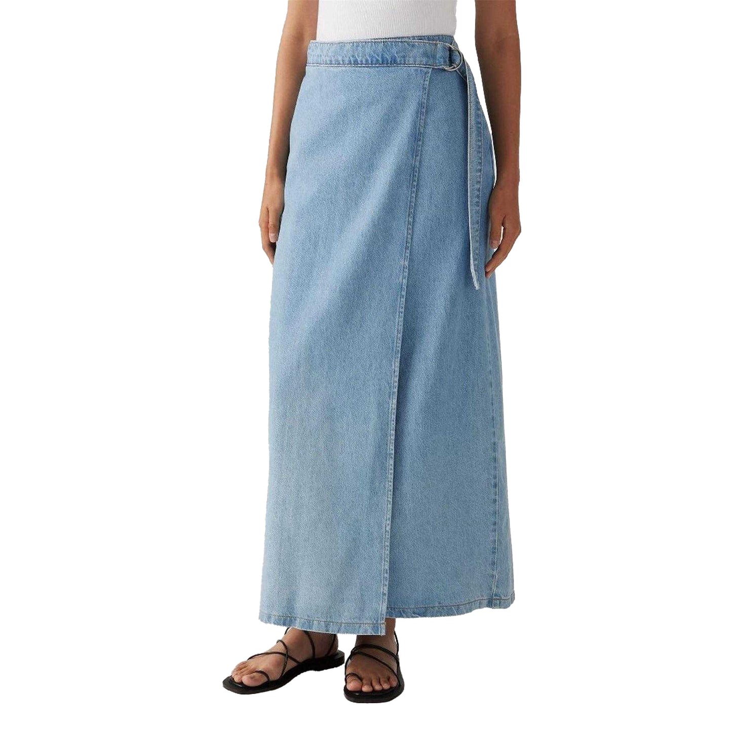 Blue - Side - Levis Womens-Ladies Column Denim Wrap Skirt