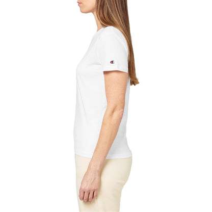 White - Side - Champion Womens-Ladies Small Logo Crew Neck T-Shirt (Pack of 2)