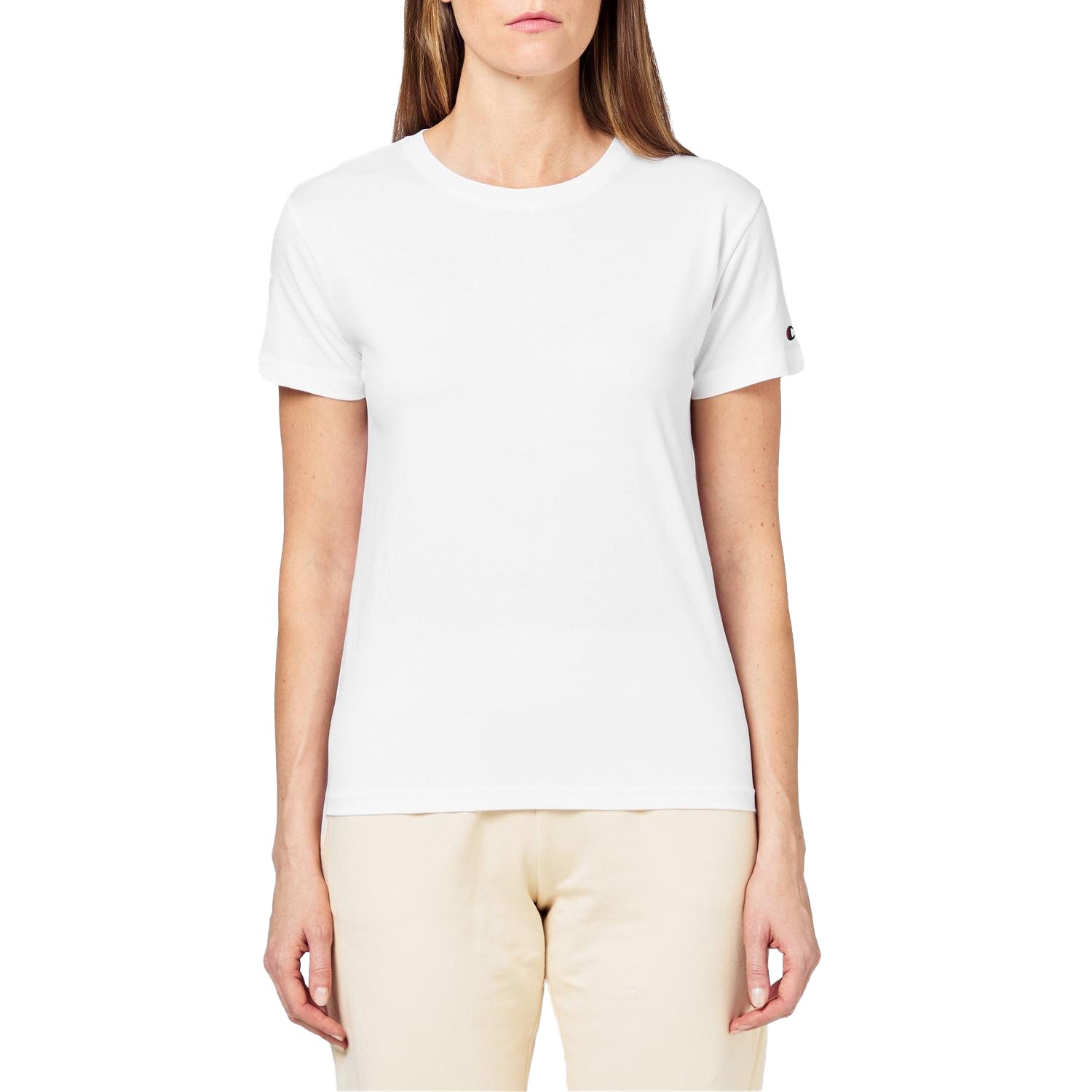 White - Lifestyle - Champion Womens-Ladies Small Logo Crew Neck T-Shirt (Pack of 2)