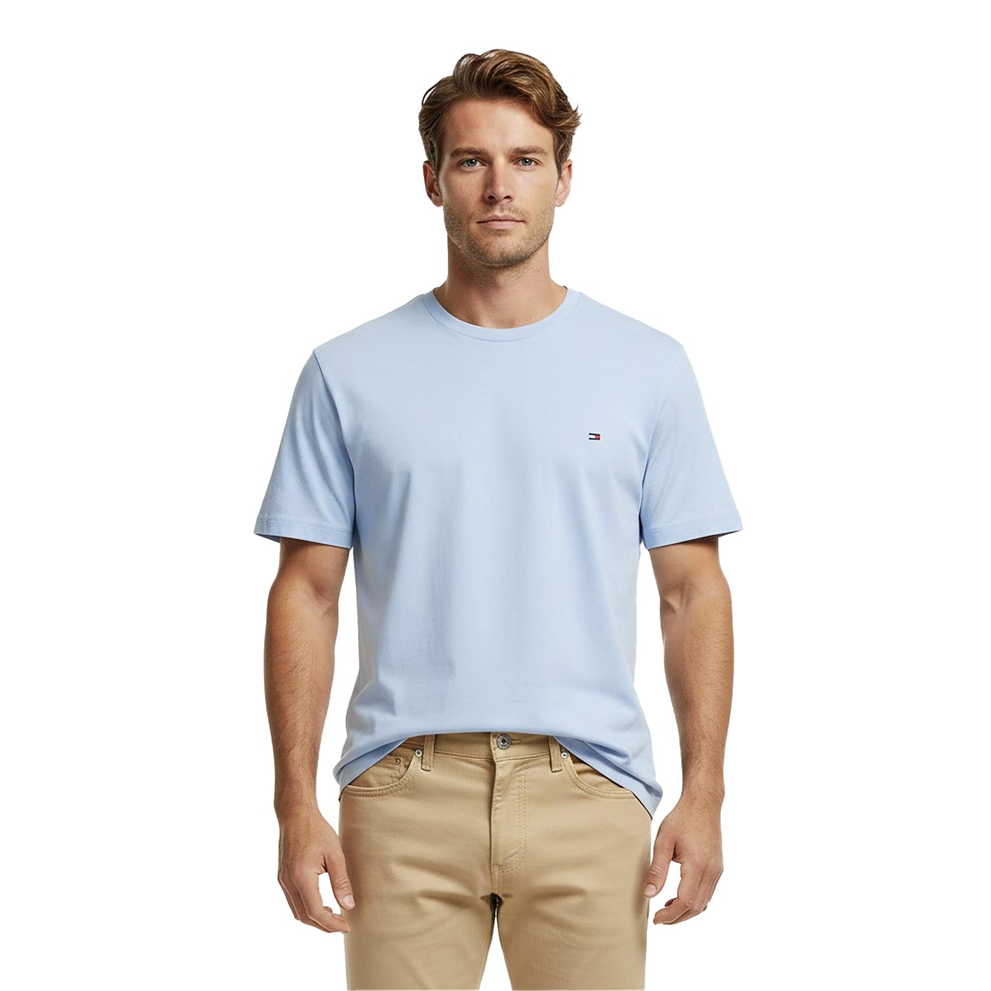 Breezy Blue - Side - Tommy Hilfiger Mens Embroidered Logo Crew Neck T-Shirt