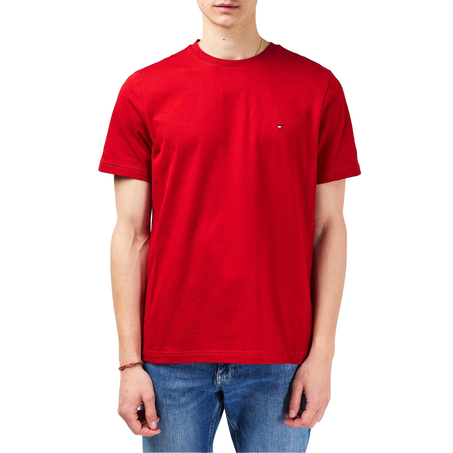 Dark Red - Side - Tommy Hilfiger Mens Embroidered Logo Crew Neck T-Shirt