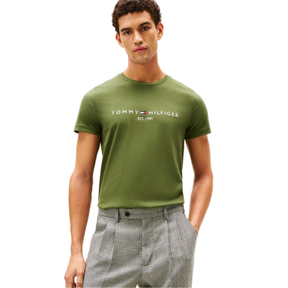 Mountain-Pine - Side - Tommy Hilfiger Mens Embroidered Logo Crew Neck T-Shirt