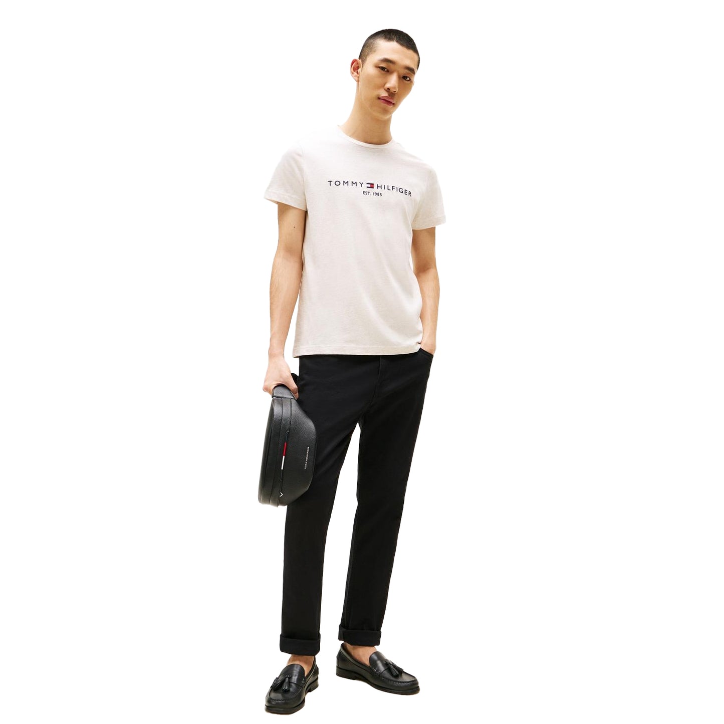 Oatmilk - Lifestyle - Tommy Hilfiger Mens Embroidered Logo Crew Neck T-Shirt