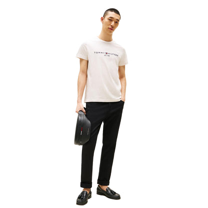 Oatmilk - Lifestyle - Tommy Hilfiger Mens Embroidered Logo Crew Neck T-Shirt