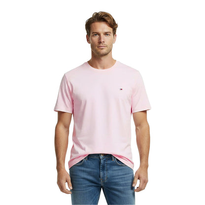 Pink - Side - Tommy Hilfiger Mens Embroidered Logo Crew Neck T-Shirt