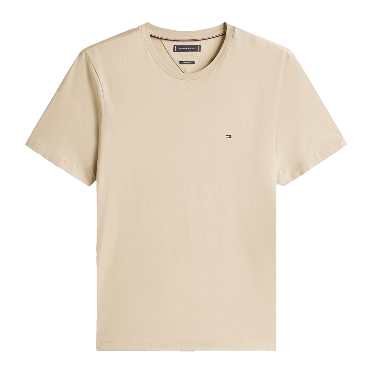 Sand Beige - Front - Tommy Hilfiger Mens Embroidered Logo Crew Neck T-Shirt