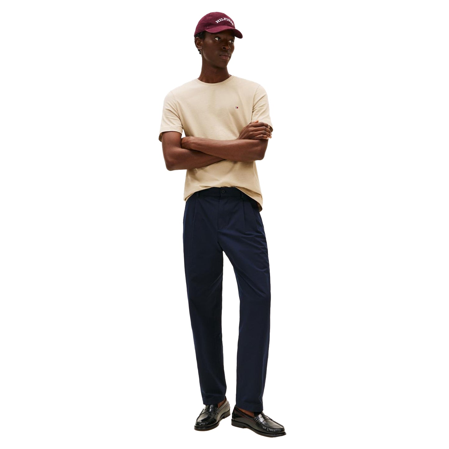 Sand Beige - Lifestyle - Tommy Hilfiger Mens Embroidered Logo Crew Neck T-Shirt