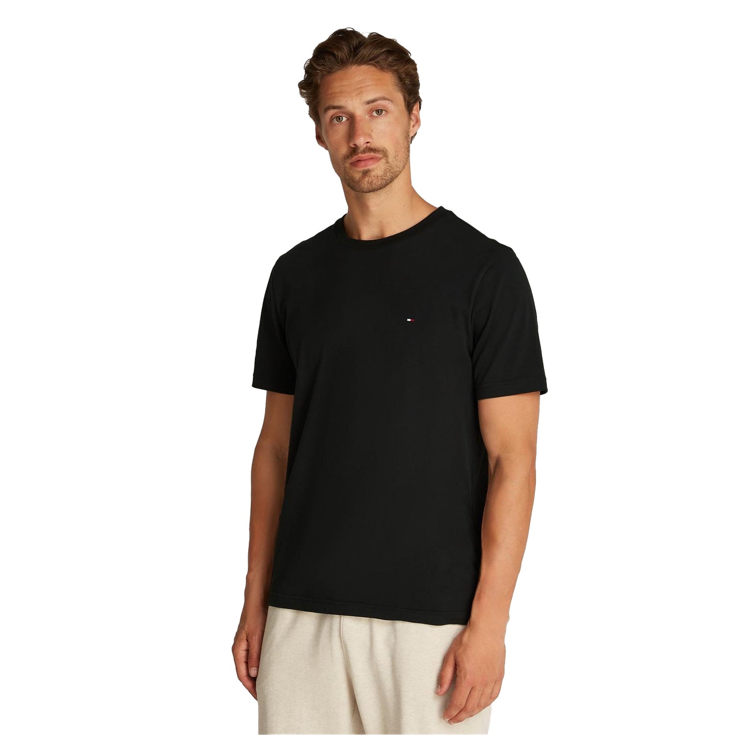 Black - Side - Tommy Hilfiger Mens Embroidered Logo Crew Neck T-Shirt