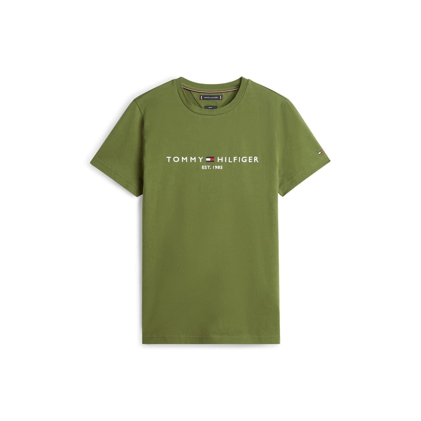 Pine - Front - Tommy Hilfiger Mens Embroidered Logo Crew Neck T-Shirt