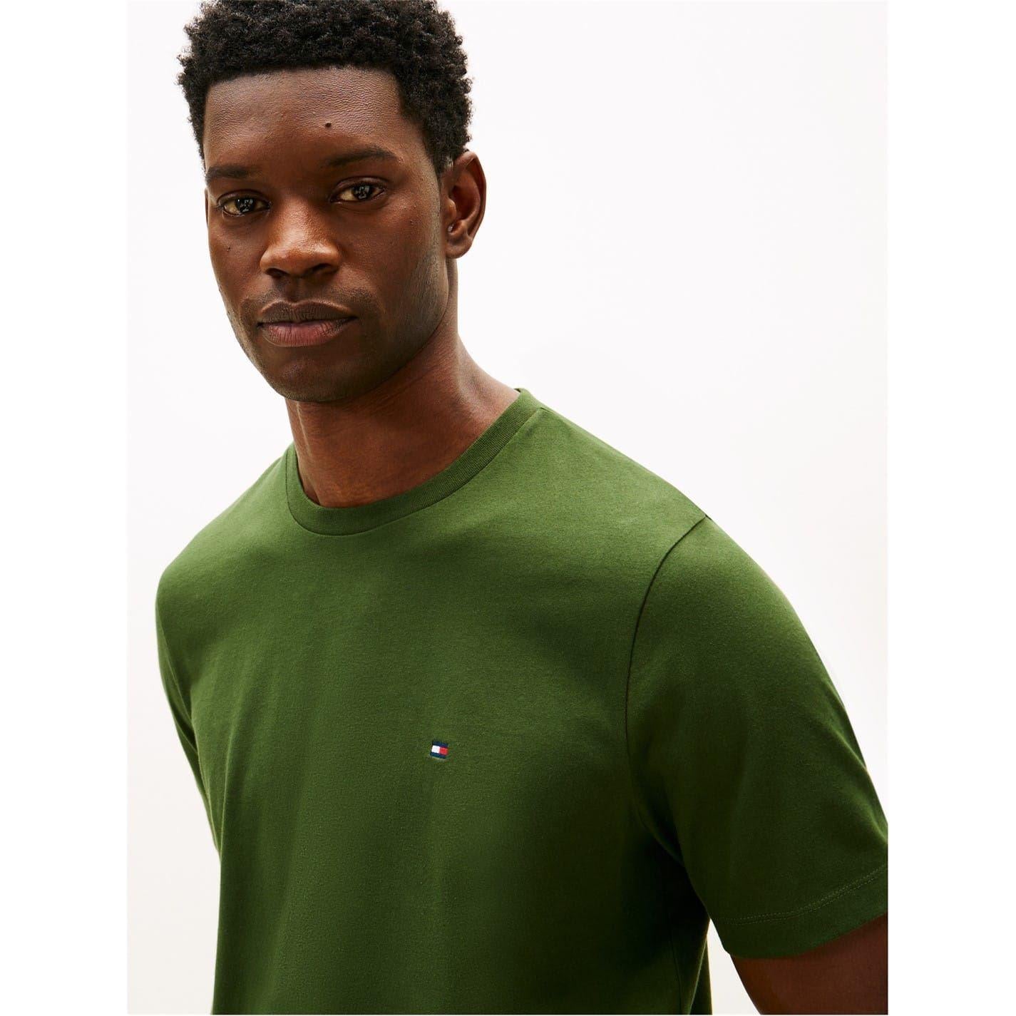 Deep Pine - Side - Tommy Hilfiger Mens Embroidered Logo Crew Neck T-Shirt