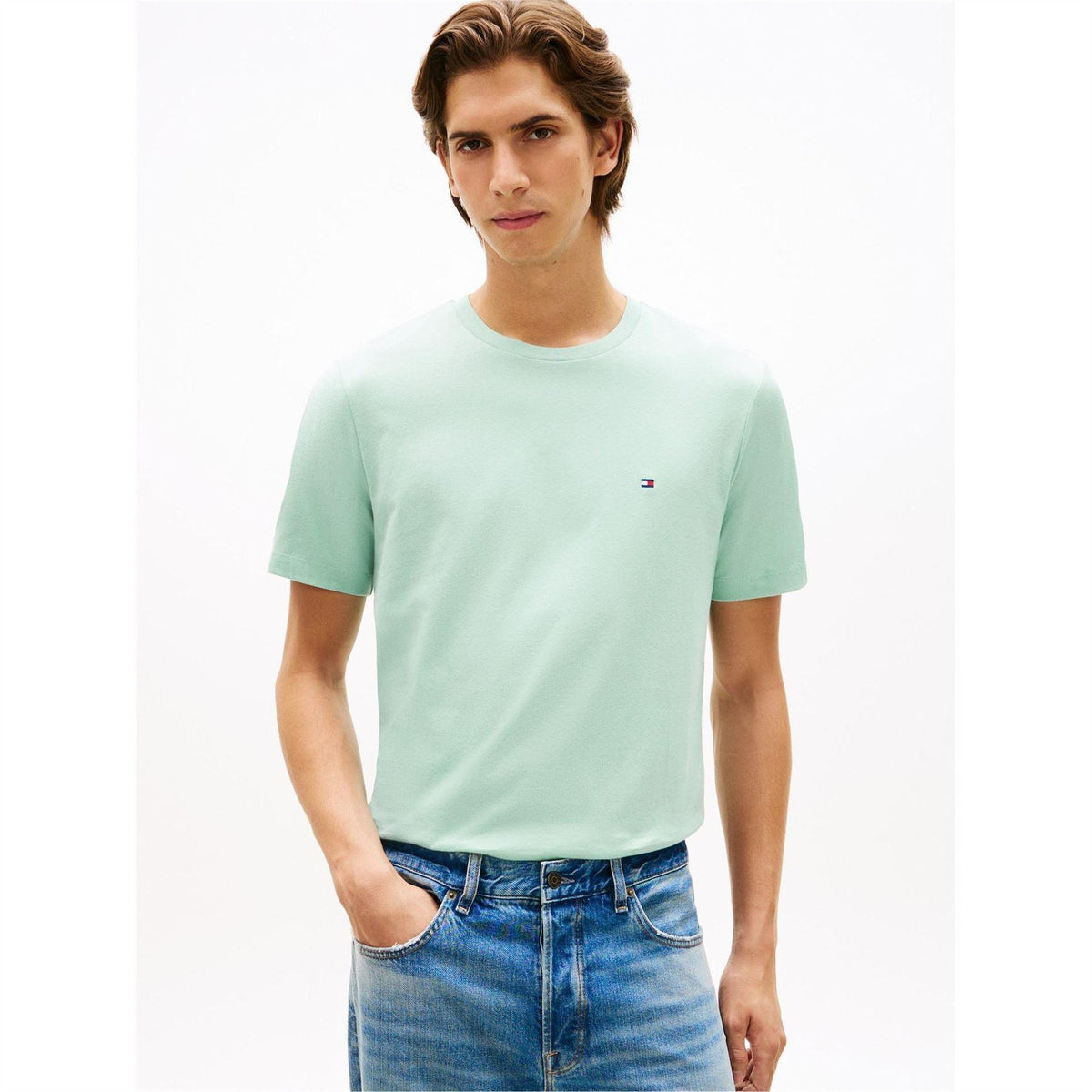 Crushed Mint - Back - Tommy Hilfiger Mens Embroidered Logo Crew Neck T-Shirt