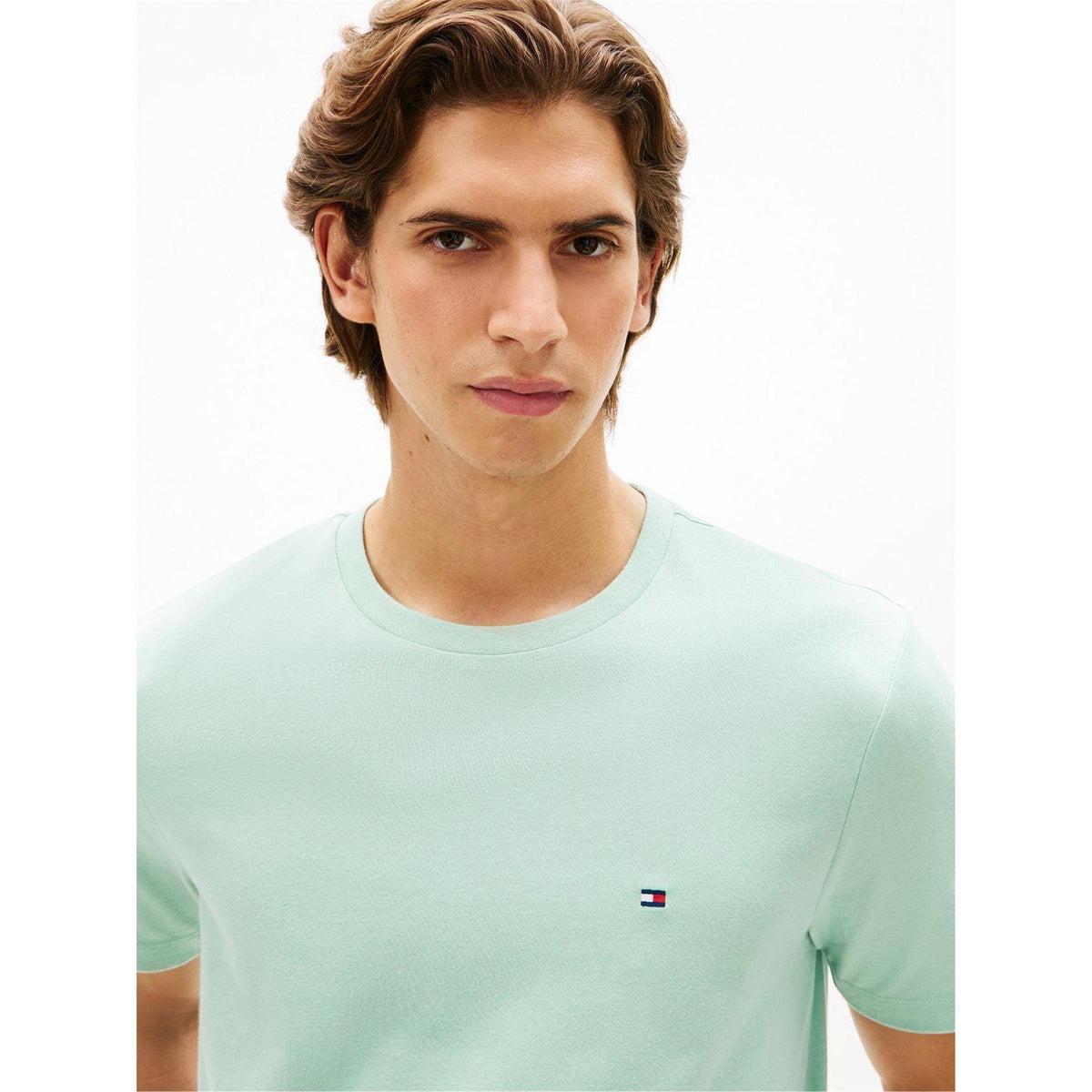 Crushed Mint - Side - Tommy Hilfiger Mens Embroidered Logo Crew Neck T-Shirt