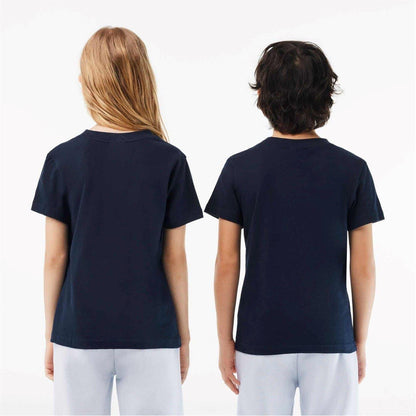 Navy - Side - Lacoste Childrens-Kids Basic Embroidered Regular T-Shirt