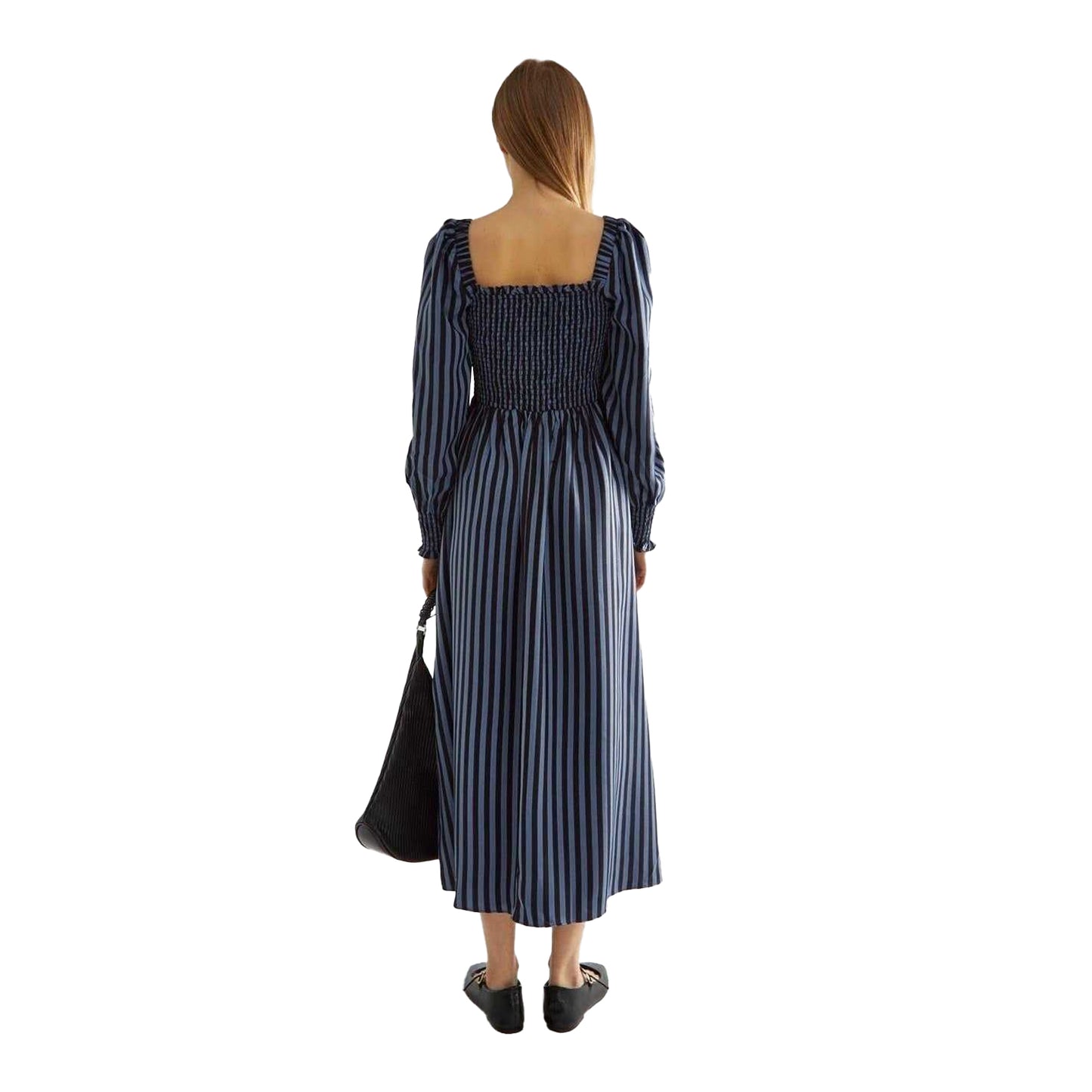 Blue - Back - Glamorous Womens-Ladies Striped Shirred Midi Dress