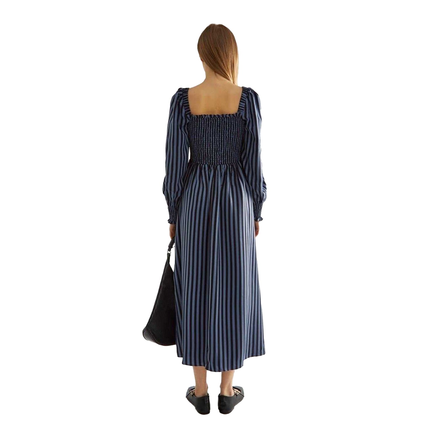 Blue - Back - Glamorous Womens-Ladies Striped Shirred Midi Dress
