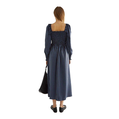 Blue - Back - Glamorous Womens-Ladies Striped Shirred Midi Dress