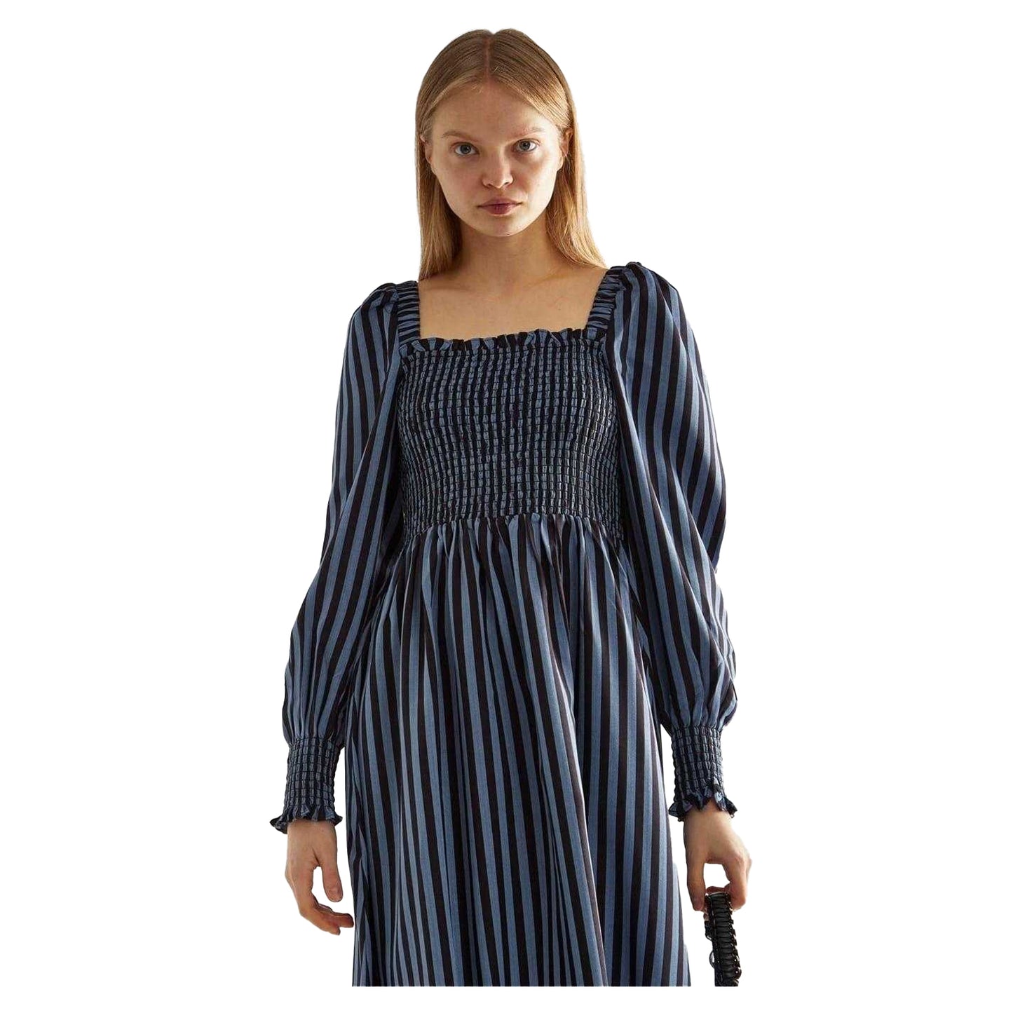 Blue - Side - Glamorous Womens-Ladies Striped Shirred Midi Dress