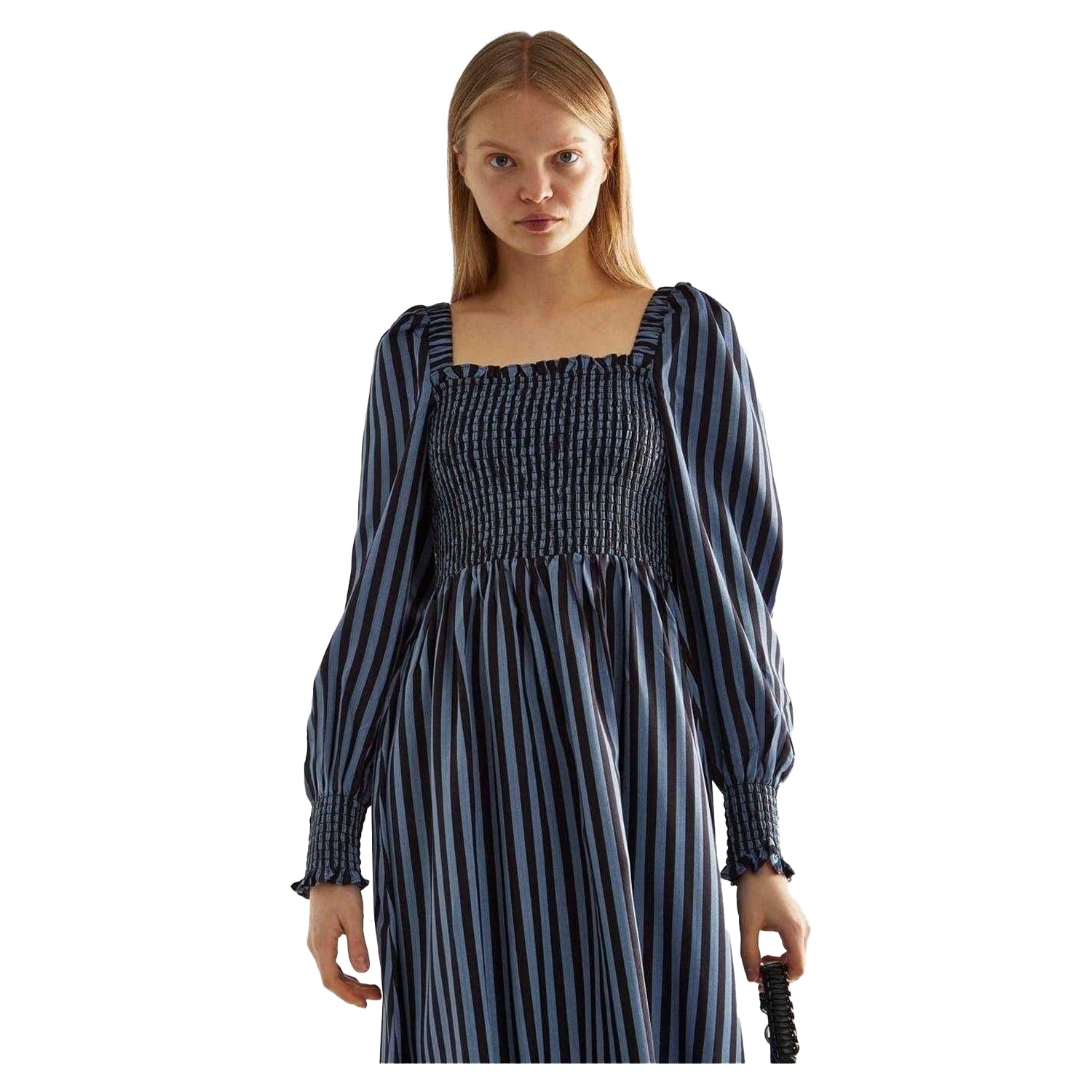 Blue - Side - Glamorous Womens-Ladies Striped Shirred Midi Dress