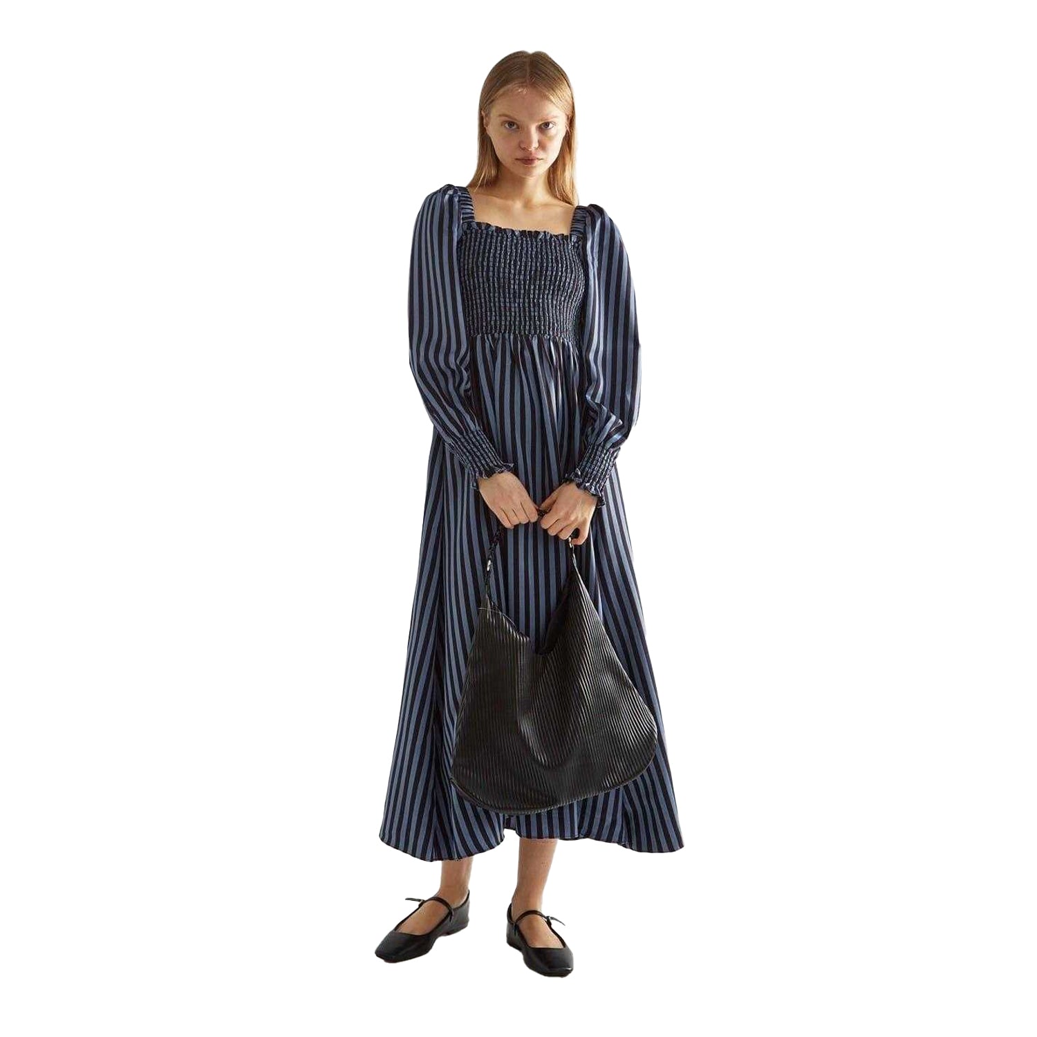 Blue - Front - Glamorous Womens-Ladies Striped Shirred Midi Dress