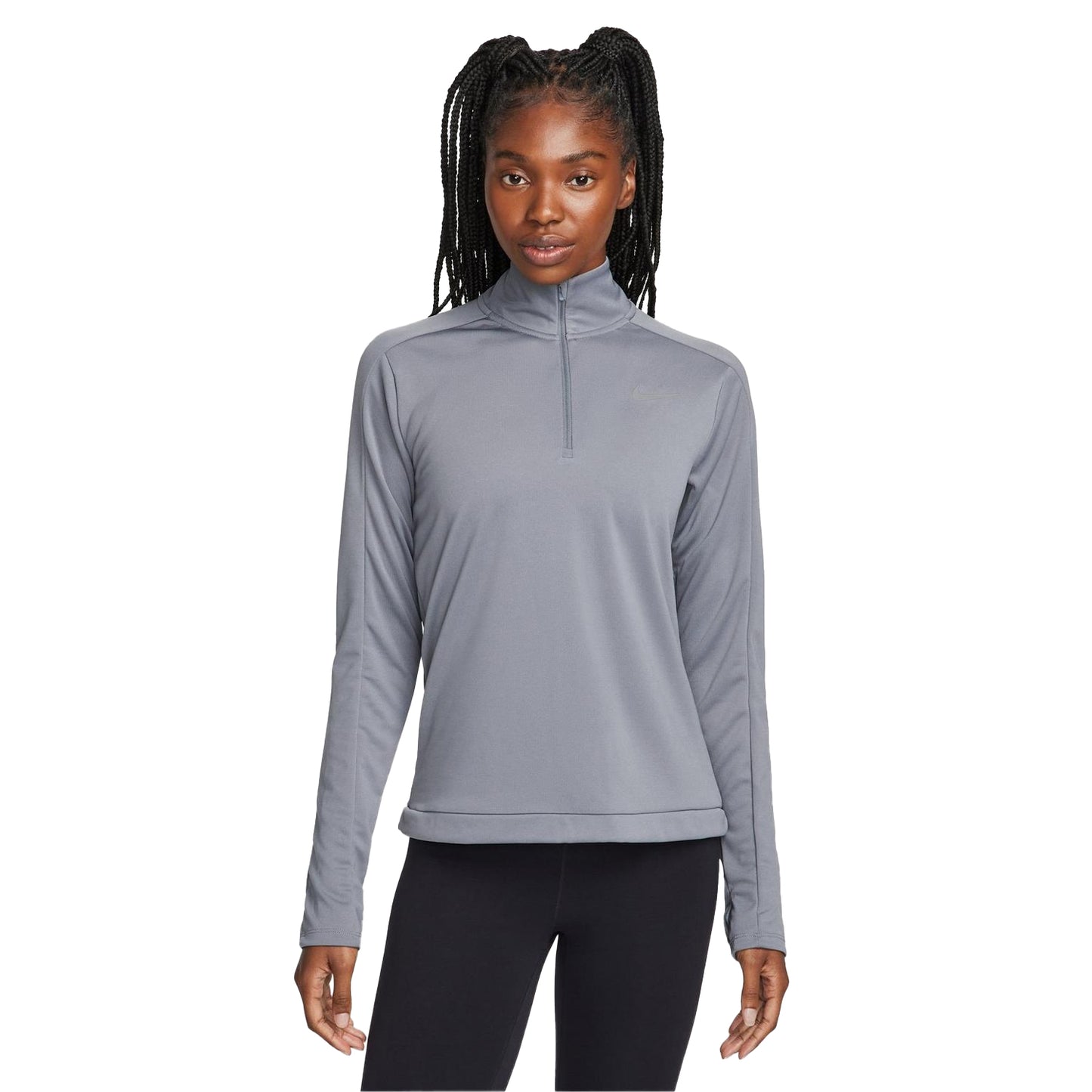Smoke Grey - Front - Nike Womens-Ladies Swoosh Long-Sleeved Running Top