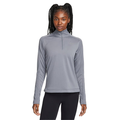 Smoke Grey - Front - Nike Womens-Ladies Swoosh Long-Sleeved Running Top