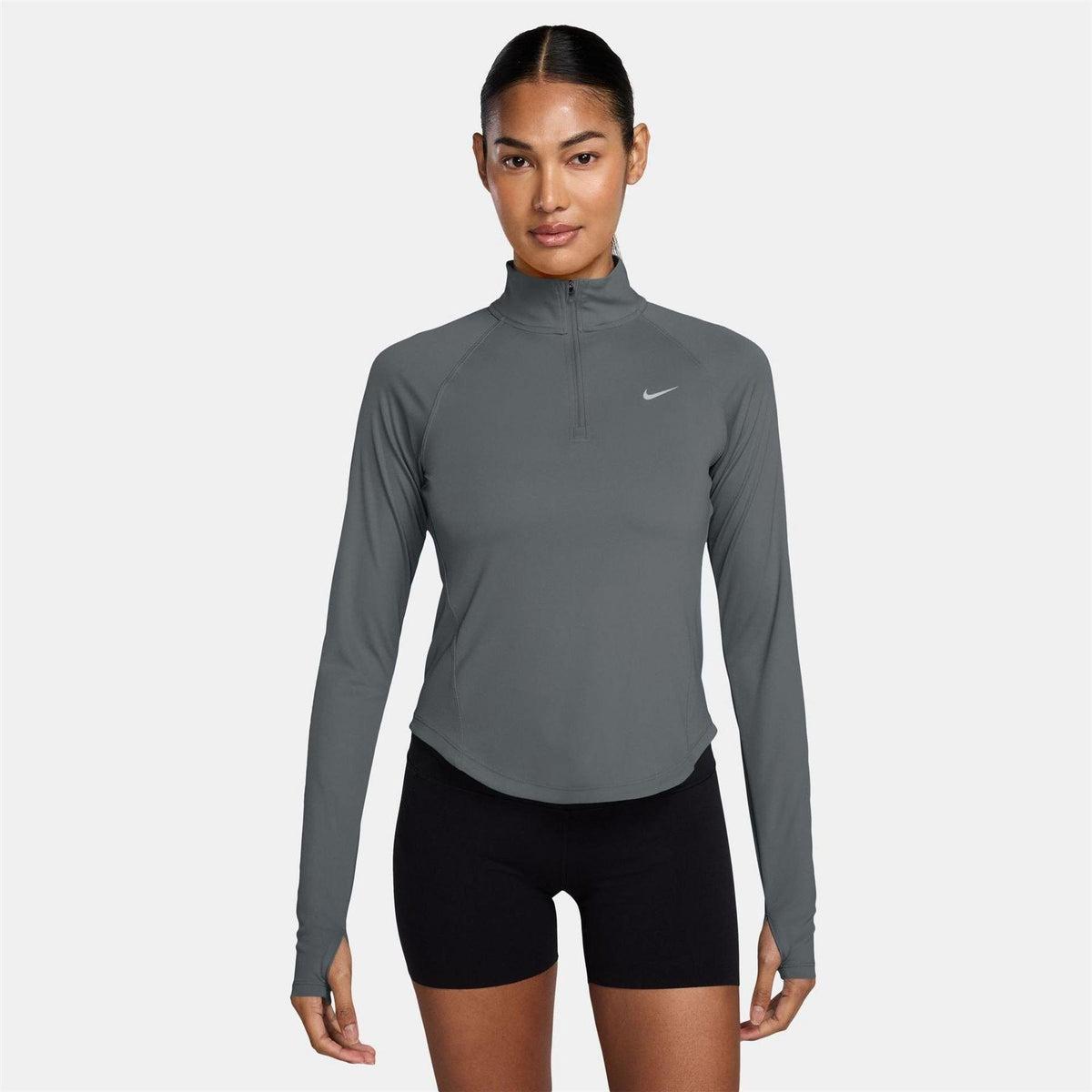 Cool Grey-Silver - Front - Nike Womens-Ladies Swoosh Long-Sleeved Running Top