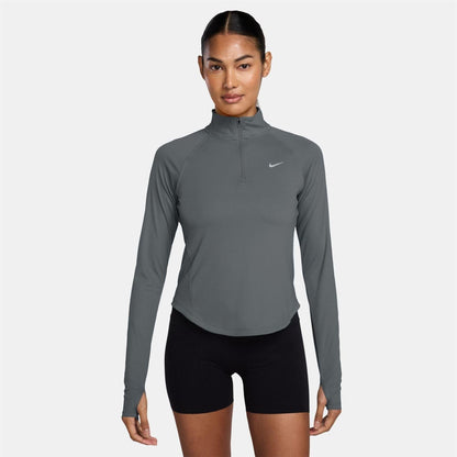 Cool Grey-Silver - Front - Nike Womens-Ladies Swoosh Long-Sleeved Running Top