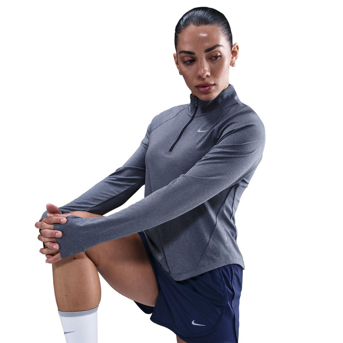 Midnight Navy - Side - Nike Womens-Ladies Swoosh Long-Sleeved Running Top