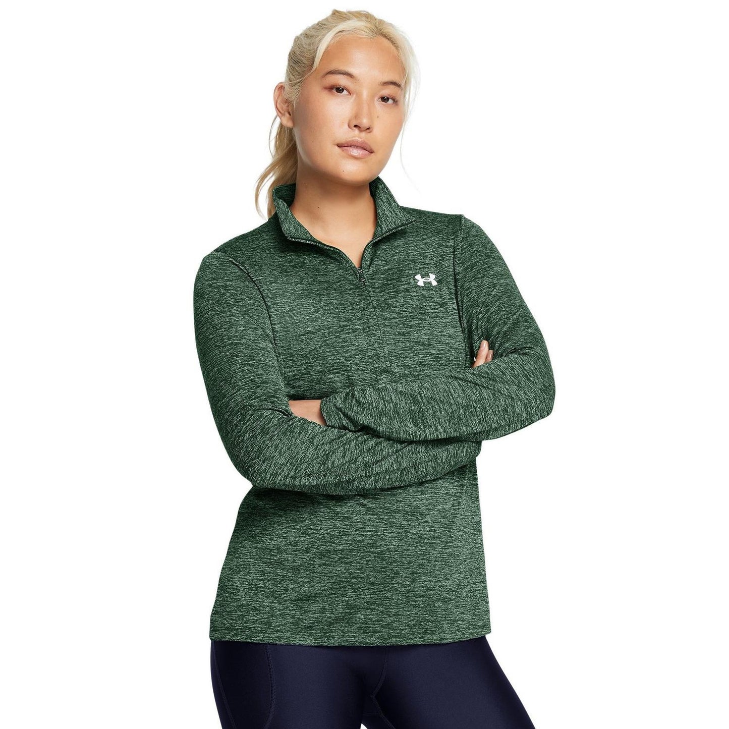 Forest Green - Side - Under Armour Womens-Ladies Tech Textured Half Zip Top