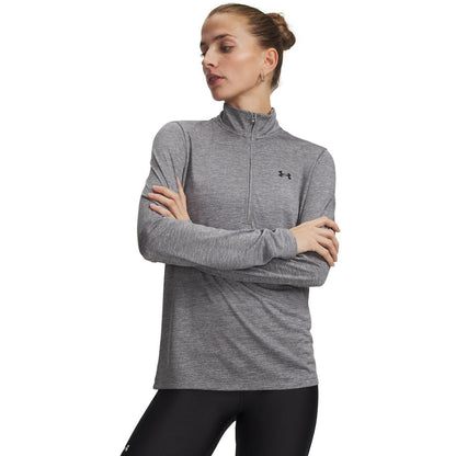 Green-Black - Front - Under Armour Womens-Ladies Tech Textured Half Zip Top