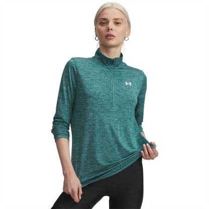Green - Front - Under Armour Womens-Ladies Tech Textured Half Zip Top